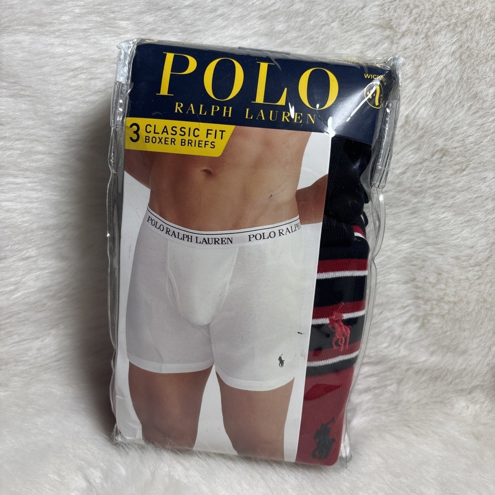 Authentic Polo Ralph Lauren 3 Cotton Boxer Briefs Classic Fit Size MEDIUM NEW